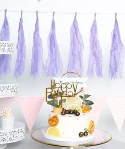 HIER_3300 12 PCS Pre-Tied Paper Fringe Tassel Garland, Paper Tinsel Curtains - Lavender