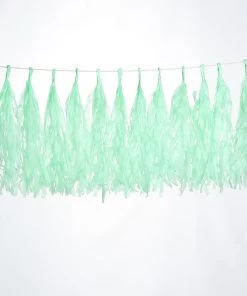 HIER_3300 12 PCS Pre-Tied Paper Fringe Tassel Garland, Paper Tinsel Curtains - Mint