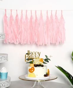 HIER_3300 12 PCS Pre-Tied Paper Fringe Tassel Garland, Paper Tinsel Curtains - Pink