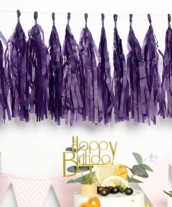 HIER_3300 Wall & Hanging Décor 12 PCS Pre-Tied Paper Fringe Tassel Garland, Paper Tinsel Curtains - Purple