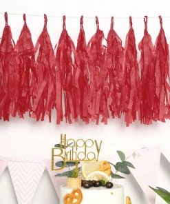 HIER_3300 Wall & Hanging Décor 12 PCS Pre-Tied Paper Fringe Tassel Garland, Paper Tinsel Curtains - Red