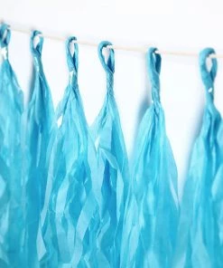HIER_3300 12 PCS Pre-Tied Paper Fringe Tassel Garland, Paper Tinsel Curtains - Turquoise