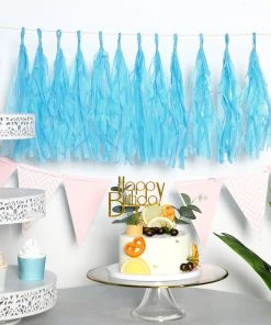 HIER_3300 12 PCS Pre-Tied Paper Fringe Tassel Garland, Paper Tinsel Curtains - Turquoise