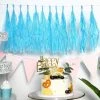 HIER_3300 12 PCS Pre-Tied Paper Fringe Tassel Garland, Paper Tinsel Curtains - Turquoise