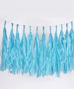 HIER_3300 12 PCS Pre-Tied Paper Fringe Tassel Garland, Paper Tinsel Curtains - Turquoise