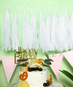 HIER_3300 Wall & Hanging Décor 12 PCS Pre-Tied Paper Fringe Tassel Garland, Paper Tinsel Curtains - White