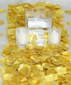 HIER_5130 500 Gold Silk Rose Petals For Table Confetti