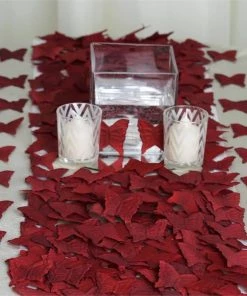 HIER_5130 500 Pack | Burgundy | Silk Butterfly Confetti | Party Table Scatters Chargers & Centerpieces