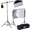 HIER_3740 2400 Watt Softbox Photo Studio Continuous Lighting Kit With Boom Arm Hairlight Softbox