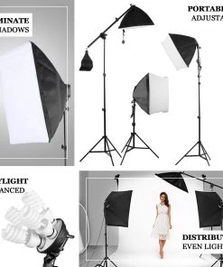 HIER_3740 2400 Watt Softbox Photo Studio Continuous Lighting Kit With Boom Arm Hairlight Softbox
