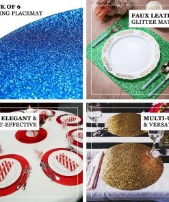 HIER_4720 6 Pack | Turquoise Sparkle Placemats Non Slip Decorative Table Placemat, Oval With Glitter Sparkles Disposable Dinnerware