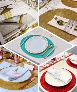 HIER_4720 6 Pack | Royal Blue Sparkle Placemats Non Slip Decorative Table Placemat, Rectangle With Glitter Sparkles Disposable Dinnerware