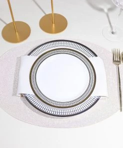 HIER_4720 6 Pack | Iridescent Sparkle Placemats Non Slip Decorative Table Placemat, Oval With Glitter Sparkles