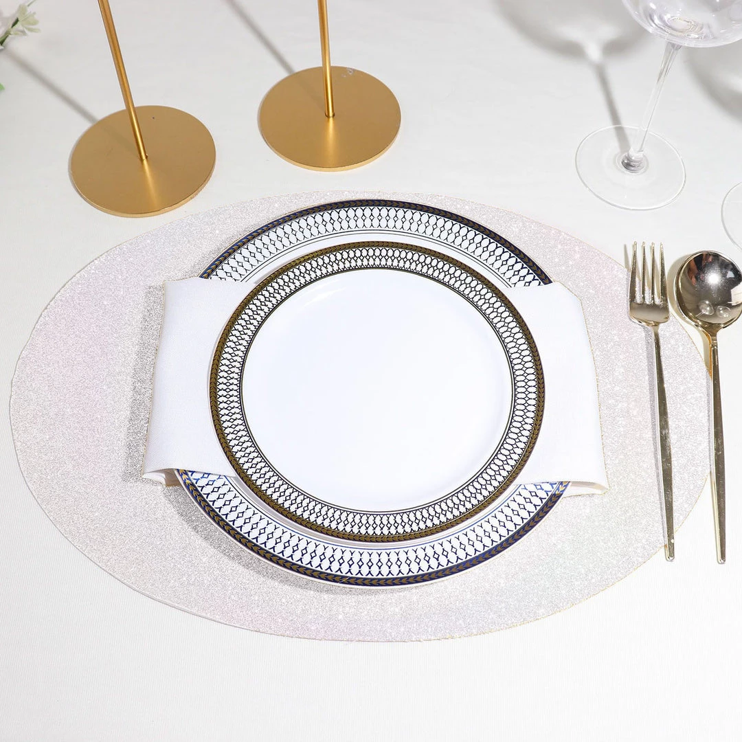 HIER_4720 6 Pack | Iridescent Sparkle Placemats Non Slip Decorative Table Placemat, Oval With Glitter Sparkles 2 HIER_4720 6 Pack | Iridescent Sparkle Placemats Non Slip Decorative Table Placemat, Oval With Glitter Sparkles