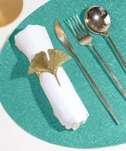 HIER_4720 6 Pack | Aqua Sparkle Placemats Non Slip Decorative Table Placemat, Oval With Glitter Sparkles