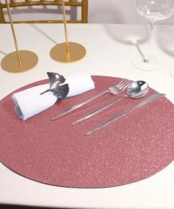 HIER_4720 6 Pack | Coral Sparkle Placemats Non Slip Decorative Table Placemat, Oval With Glitter Sparkles