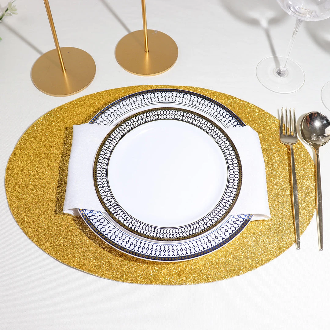 HIER_4720 6 Pack | Gold Sparkle Placemats Non Slip Decorative Table Placemat, Oval With Glitter Sparkles Disposable Dinnerware 9 HIER_4720 6 Pack | Gold Sparkle Placemats Non Slip Decorative Table Placemat, Oval With Glitter Sparkles Disposable Dinnerware