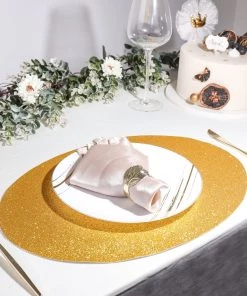 HIER_4720 6 Pack | Gold Sparkle Placemats Non Slip Decorative Table Placemat, Oval With Glitter Sparkles Disposable Dinnerware 19 HIER_4720 6 Pack | Gold Sparkle Placemats Non Slip Decorative Table Placemat, Oval With Glitter Sparkles Disposable Dinnerware