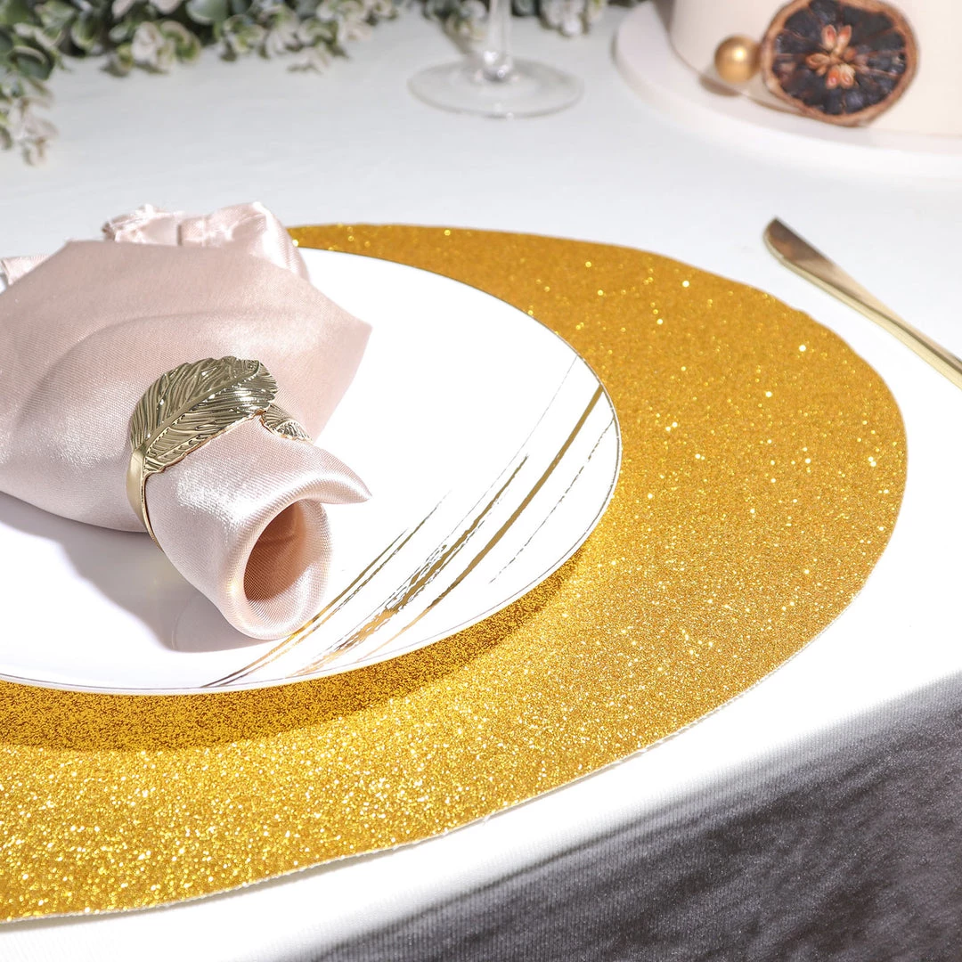 HIER_4720 6 Pack | Gold Sparkle Placemats Non Slip Decorative Table Placemat, Oval With Glitter Sparkles Disposable Dinnerware 7 HIER_4720 6 Pack | Gold Sparkle Placemats Non Slip Decorative Table Placemat, Oval With Glitter Sparkles Disposable Dinnerware