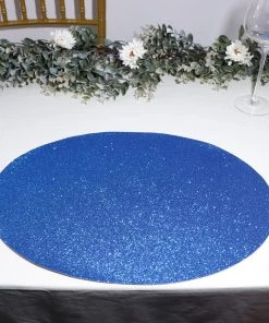 HIER_4720 Disposable Dinnerware 6 Pack | Royal Blue Sparkle Placemats Non Slip Decorative Table Placemat, Oval With Glitter Sparkles
