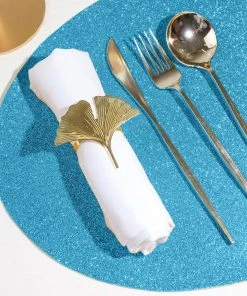 HIER_4720 6 Pack | Turquoise Sparkle Placemats Non Slip Decorative Table Placemat, Oval With Glitter Sparkles Disposable Dinnerware