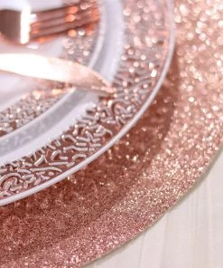 HIER_4720 6 Pack | Blush/Rose Gold Sparkle Placemats Non Slip Decorative Table Placemat, Round With Glitter Sparkles Disposable Dinnerware