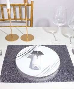 HIER_4720 Disposable Dinnerware 6 Pack | Charcoal Gray Sparkle Placemats Non Slip Decorative Table Placemat, Rectangle With Glitter Sparkles