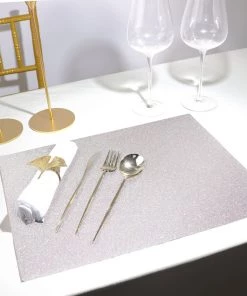 HIER_4720 Disposable Dinnerware 6 Pack | Iridescent Sparkle Placemats Non Slip Decorative Table Placemat, Rectangle With Glitter Sparkles