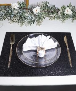 HIER_4720 Disposable Dinnerware 6 Pack | Black Sparkle Placemats Non Slip Decorative Table Placemat, Rectangle With Glitter Sparkles