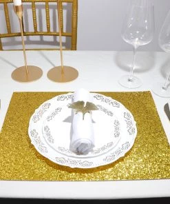 HIER_4720 Disposable Dinnerware 6 Pack | Gold Sparkle Placemats Non Slip Decorative Table Placemat, Rectangle With Glitter Sparkles