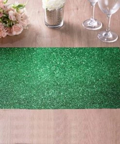 HIER_4720 6 Pack | Green Sparkle Placemats Non Slip Decorative Table Placemat, Rectangle With Glitter Sparkles