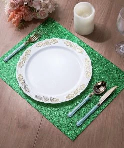 HIER_4720 6 Pack | Green Sparkle Placemats Non Slip Decorative Table Placemat, Rectangle With Glitter Sparkles