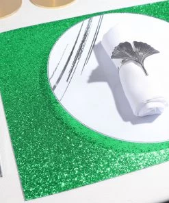 HIER_4720 6 Pack | Green Sparkle Placemats Non Slip Decorative Table Placemat, Rectangle With Glitter Sparkles