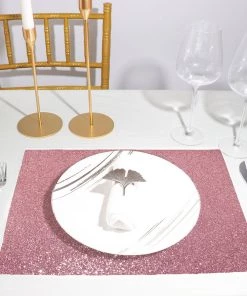 HIER_4720 Disposable Dinnerware 6 Pack | Pink Sparkle Placemats Non Slip Decorative Table Placemat, Rectangle With Glitter Sparkles