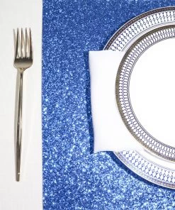 HIER_4720 6 Pack | Royal Blue Sparkle Placemats Non Slip Decorative Table Placemat, Rectangle With Glitter Sparkles Disposable Dinnerware