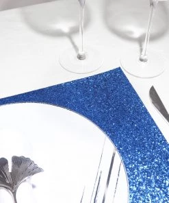 HIER_4720 6 Pack | Royal Blue Sparkle Placemats Non Slip Decorative Table Placemat, Rectangle With Glitter Sparkles Disposable Dinnerware
