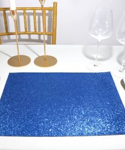 HIER_4720 6 Pack | Royal Blue Sparkle Placemats Non Slip Decorative Table Placemat, Rectangle With Glitter Sparkles Disposable Dinnerware