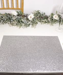 HIER_4720 Disposable Dinnerware 6 Pack | Silver Sparkle Placemats Non Slip Decorative Table Placemat, Rectangle With Glitter Sparkles