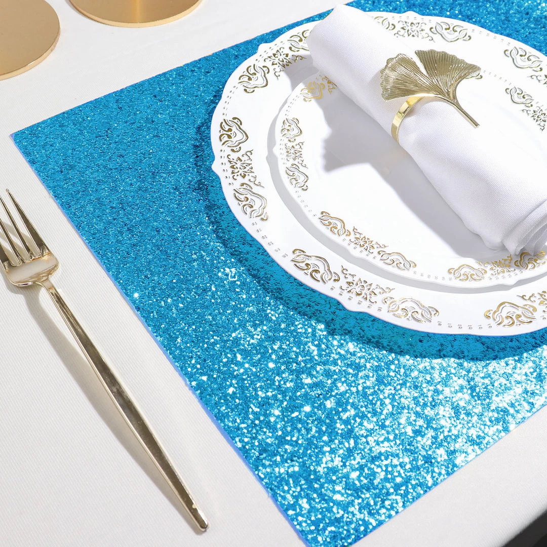 HIER_4720 6 Pack | Turquoise Sparkle Placemats Non Slip Decorative Table Placemat, Rectangle With Glitter Sparkles 6 HIER_4720 6 Pack | Turquoise Sparkle Placemats Non Slip Decorative Table Placemat, Rectangle With Glitter Sparkles
