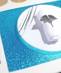 HIER_4720 6 Pack | Turquoise Sparkle Placemats Non Slip Decorative Table Placemat, Rectangle With Glitter Sparkles 19 HIER_4720 6 Pack | Turquoise Sparkle Placemats Non Slip Decorative Table Placemat, Rectangle With Glitter Sparkles