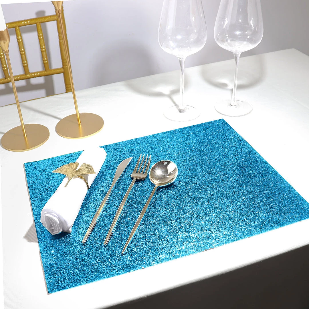 HIER_4720 6 Pack | Turquoise Sparkle Placemats Non Slip Decorative Table Placemat, Rectangle With Glitter Sparkles 1 HIER_4720 6 Pack | Turquoise Sparkle Placemats Non Slip Decorative Table Placemat, Rectangle With Glitter Sparkles
