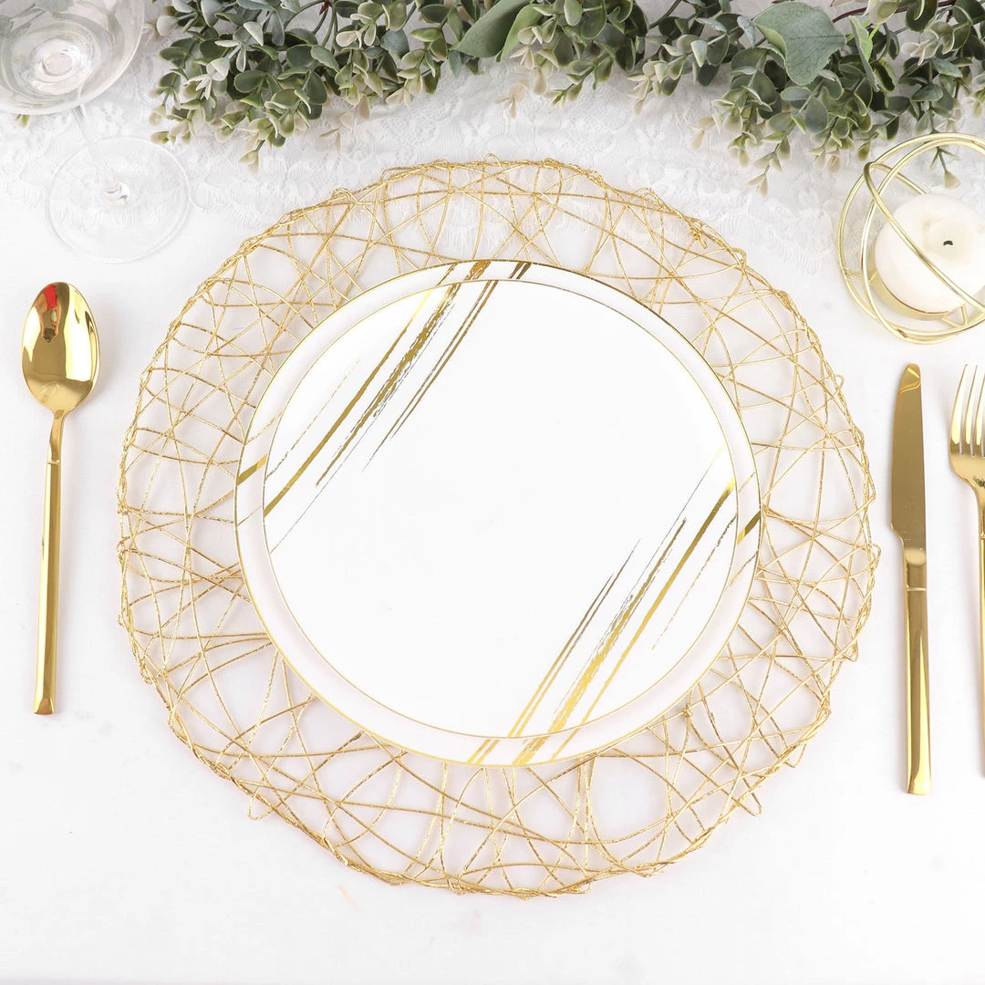 HIER_4720 6 Pack | 15" Metallic Gold String Woven Placemats | Round Table Placemats 15 HIER_4720 6 Pack | 15" Metallic Gold String Woven Placemats | Round Table Placemats