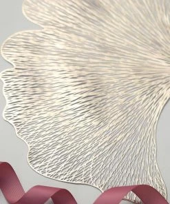 HIER_4720 Disposable Dinnerware 6 Pack | 16.5" Gold Fan Vinyl Placemats | Non Slip Dining Table Placemats