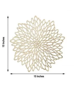 HIER_4720 6 Pack | Gold Decorative Floral Vinyl Placemats Non-Slip Table Mats For Dining - Round 15
