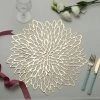 HIER_4720 6 Pack | Gold Decorative Floral Vinyl Placemats Non-Slip Table Mats For Dining - Round 15" Disposable Dinnerware
