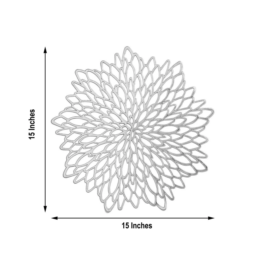 HIER_4720 6 Pack | Silver Decorative Floral Vinyl Placemats Non-Slip Table Mats For Dining - Round 15" 3 HIER_4720 6 Pack | Silver Decorative Floral Vinyl Placemats Non-Slip Table Mats For Dining - Round 15"