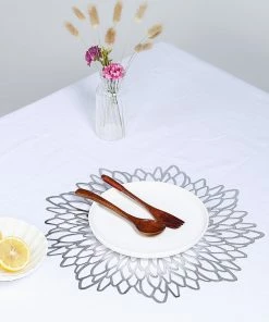 HIER_4720 6 Pack | Silver Decorative Floral Vinyl Placemats Non-Slip Table Mats For Dining - Round 15" 31 HIER_4720 6 Pack | Silver Decorative Floral Vinyl Placemats Non-Slip Table Mats For Dining - Round 15
