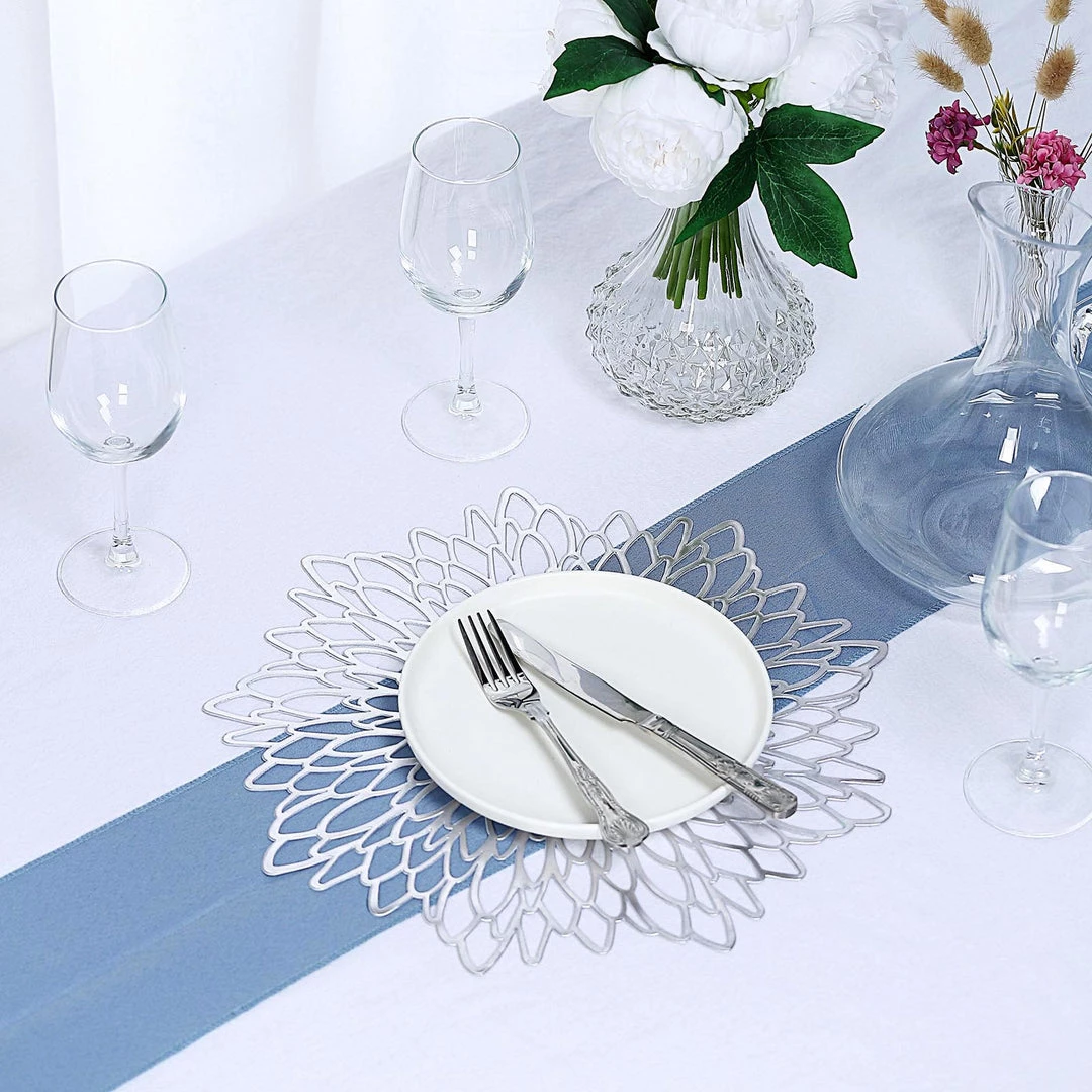 HIER_4720 6 Pack | Silver Decorative Floral Vinyl Placemats Non-Slip Table Mats For Dining - Round 15" 12 HIER_4720 6 Pack | Silver Decorative Floral Vinyl Placemats Non-Slip Table Mats For Dining - Round 15"