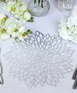 HIER_4720 6 Pack | Silver Decorative Floral Vinyl Placemats Non-Slip Table Mats For Dining - Round 15" 35 HIER_4720 6 Pack | Silver Decorative Floral Vinyl Placemats Non-Slip Table Mats For Dining - Round 15