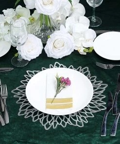 HIER_4720 6 Pack | Silver Decorative Floral Vinyl Placemats Non-Slip Table Mats For Dining - Round 15" 36 HIER_4720 6 Pack | Silver Decorative Floral Vinyl Placemats Non-Slip Table Mats For Dining - Round 15